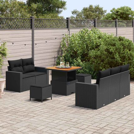 Havesofa Sæt med pude 8 pcs Sort polyrattan