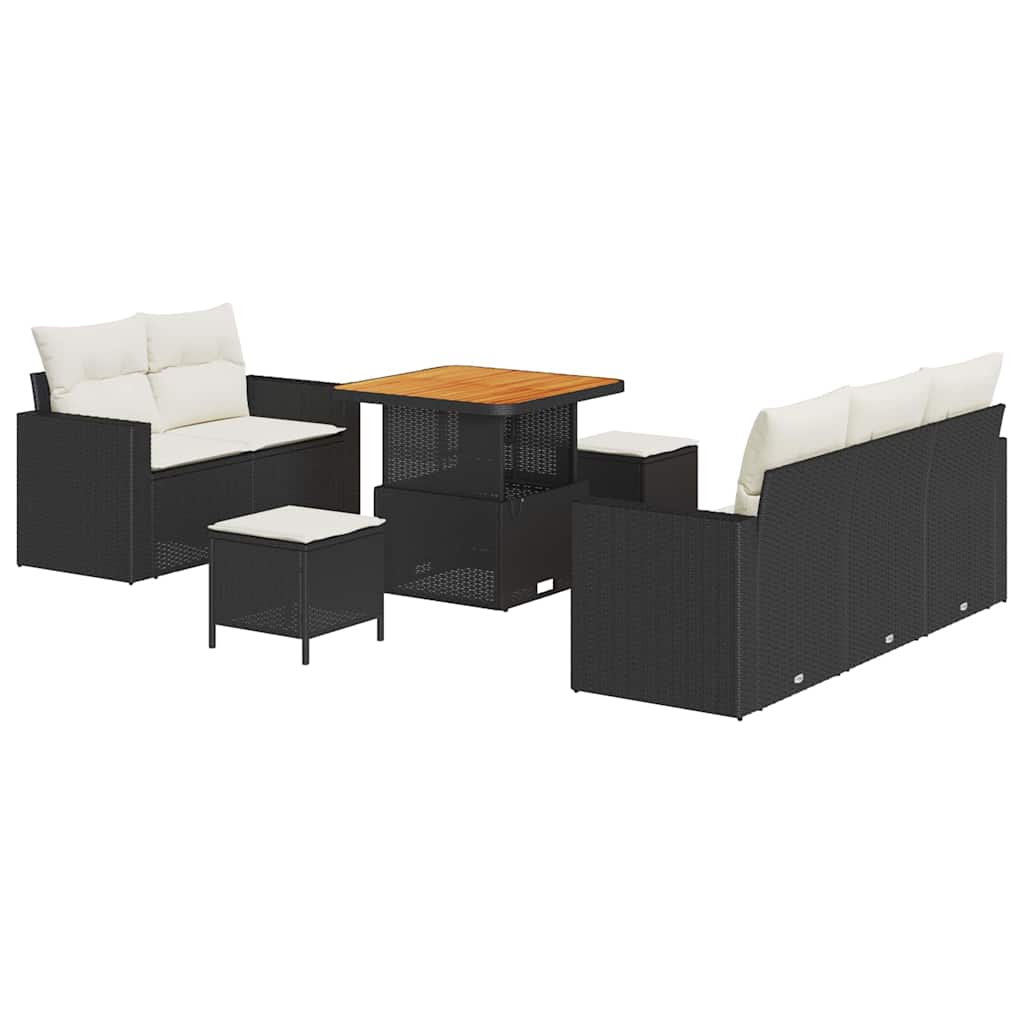 Havesofa Sæt med pude 8 pcs Sort og Cream polyrattan