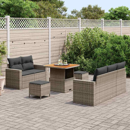 Havesofa Sæt 8 pcs Grå Polyrattan og pulverlakeret stål