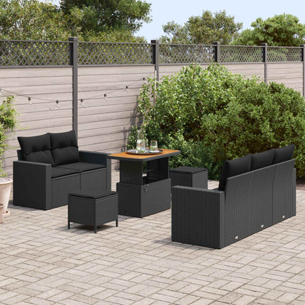 Havesofa Sæt med pude 8 pcs Sort polyrattan