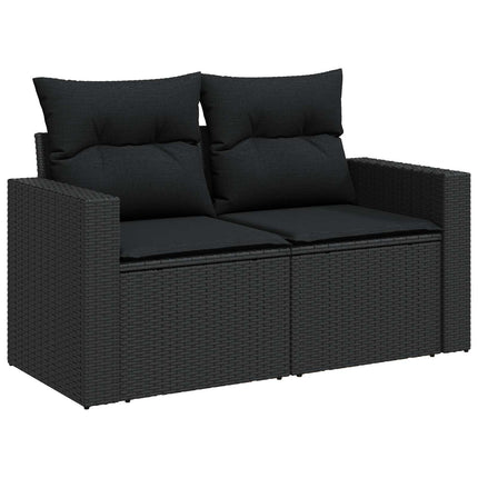 Havesofa Sæt 9 pcs Sort Polyrattan og pulverlakeret stål