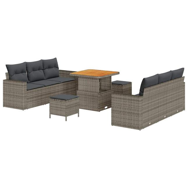 Havesofa Sæt 9 pcs Grå Polyrattan og pulverlakeret stål