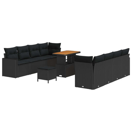 Havesofa Sæt med pude 12 pcs Sort polyrattan