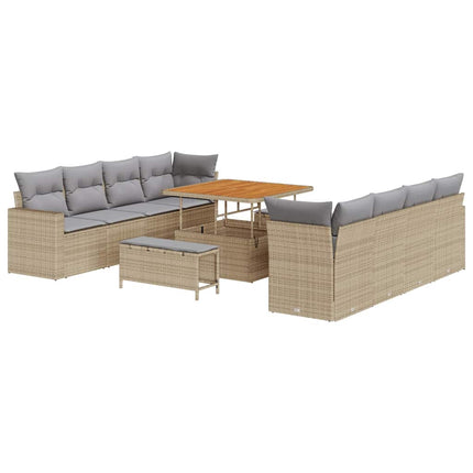 Havesofa Sæt 12 stk. 12-Antal sæder Beige og lys grå polyrattan