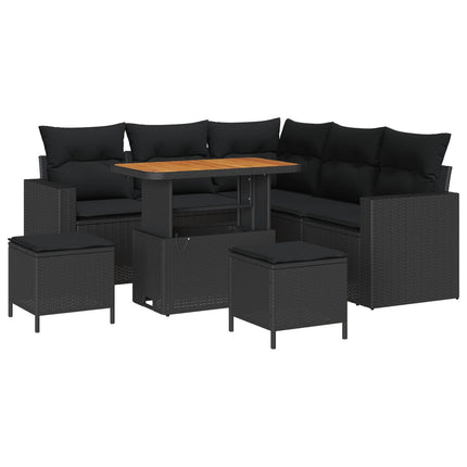 Havesofa Sæt med pude 9 pcs Sort polyrattan