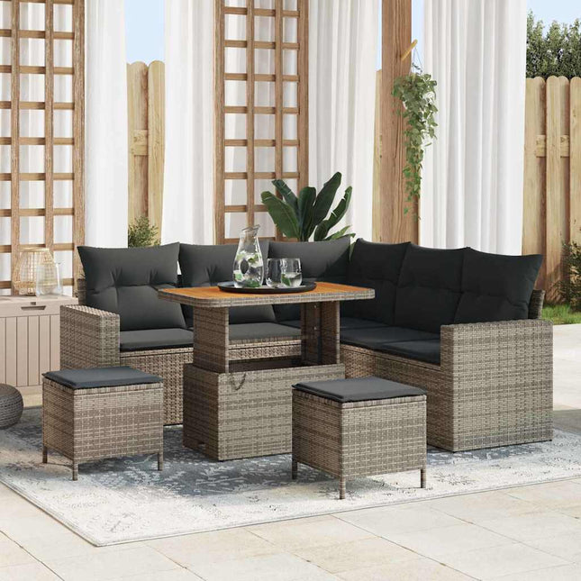 Havesofa Sæt med pude 9 pcs Grå polyrattan