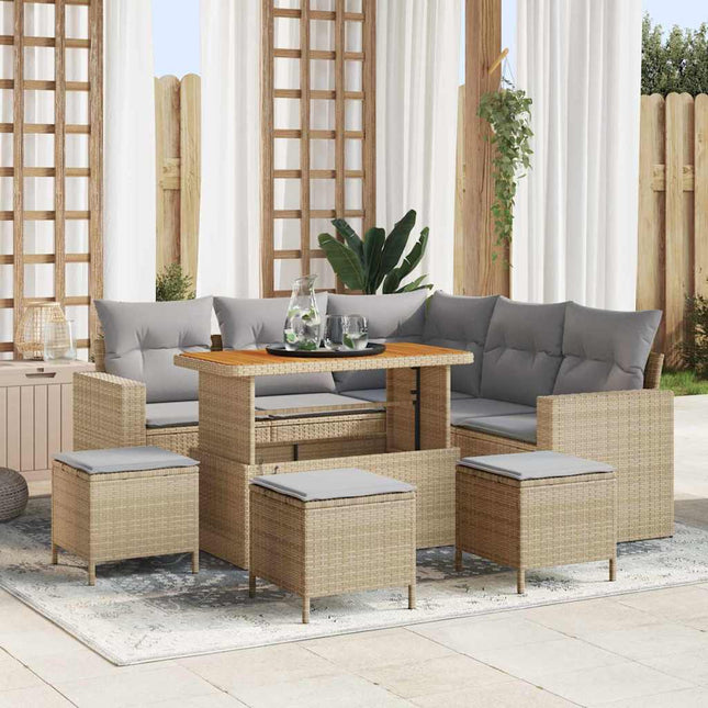 Havesofa Sæt med pude 10 pcs Beige og lys grå polyrattan