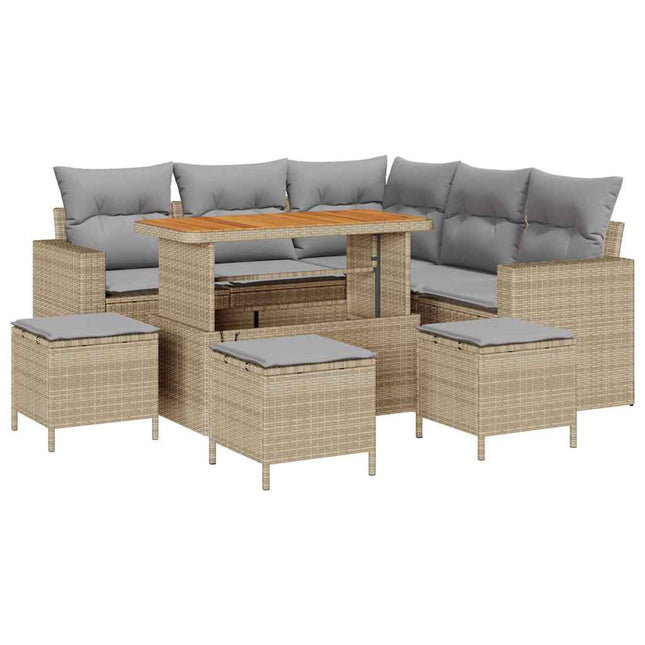 Havesofa Sæt med pude 10 pcs Beige og lys grå polyrattan