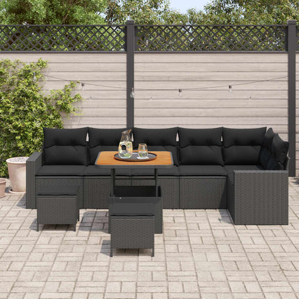 Havesofa Sæt 11 stk. 7-Antal sæder Sort polyrattan