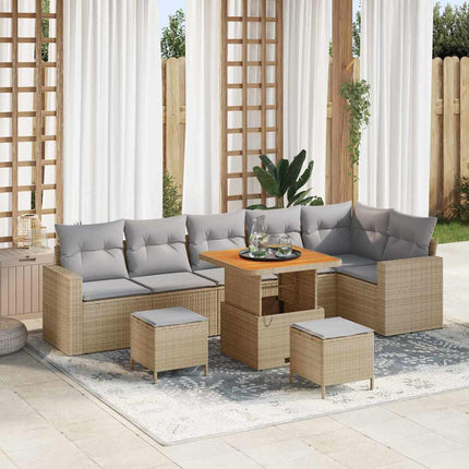 Havesofa Sæt 11 stk. 7-Antal sæder Beige og lys grå polyrattan