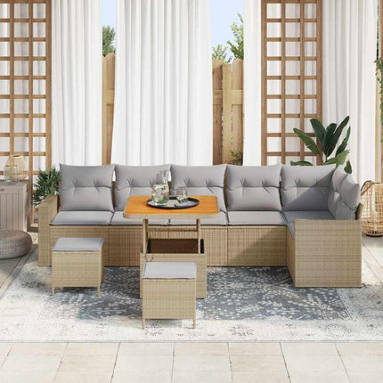 Havesofa Sæt 11 stk. 7-Antal sæder Beige og lys grå polyrattan
