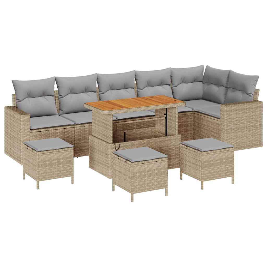 Havesofa Sæt med pude 12 pcs Beige og lys grå polyrattan