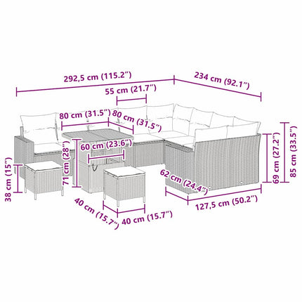 Havesofa Sæt med pude 13 pcs Sort polyrattan