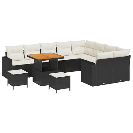 Havesofa Sæt 13 stk. 10-Antal sæder Sort og Cream polyrattan