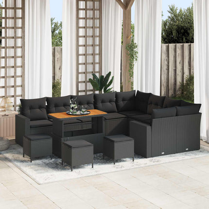 Havesofa Sæt med pude 14 pcs Sort polyrattan