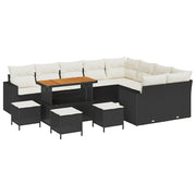Havesofa Sæt med pude 14 pcs Sort og Cream polyrattan