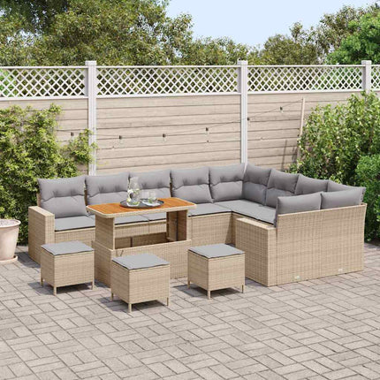 Havesofa Sæt 14 stk. 11-Antal sæder Beige og lys grå polyrattan