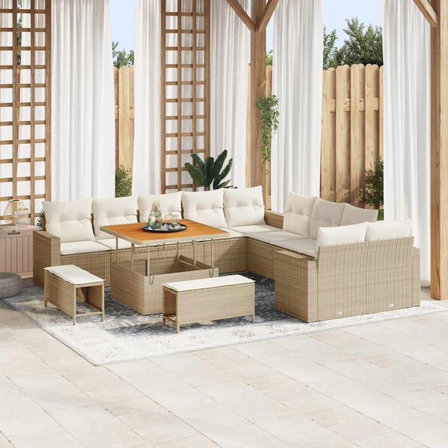 Havesofa Sæt 17 stk. 12-Antal sæder Beige og creme polyrattan