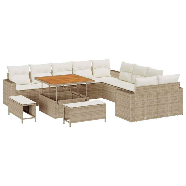 Havesofa Sæt 17 stk. 12-Antal sæder Beige og creme polyrattan