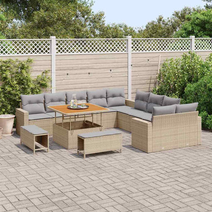 Havesofa Sæt 17 stk. 12-Antal sæder Beige og lys grå polyrattan