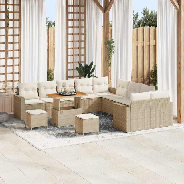 Havesofa Sæt 17 stk. 10-Antal sæder Beige og creme polyrattan