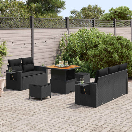 Havesofa Sæt med pude 10 pcs Sort polyrattan