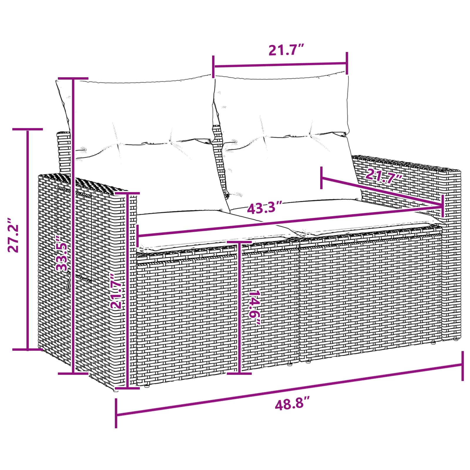 Havesofa Sæt 9 pcs Sort Polyrattan og pulverlakeret stål
