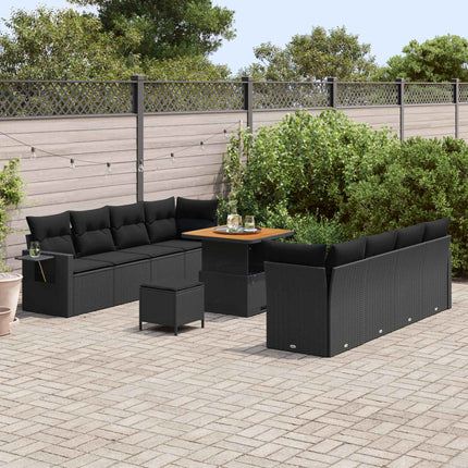 Havesofa Sæt med pude 11 pcs Sort polyrattan