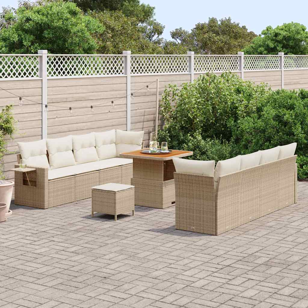 Havesofa Sæt med pude 11 pcs Beige og creme polyrattan