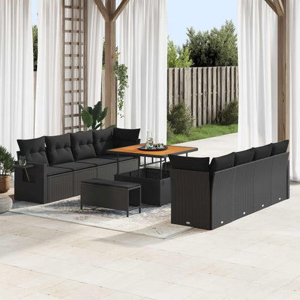 Havesofa Sæt med pude 11 pcs Sort polyrattan