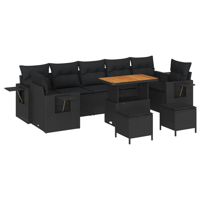 Havesofa Sæt med pude Sort polyrattan