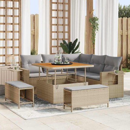 Havesofa Sæt 9 stk. 8-Antal sæder Beige og lys grå polyrattan