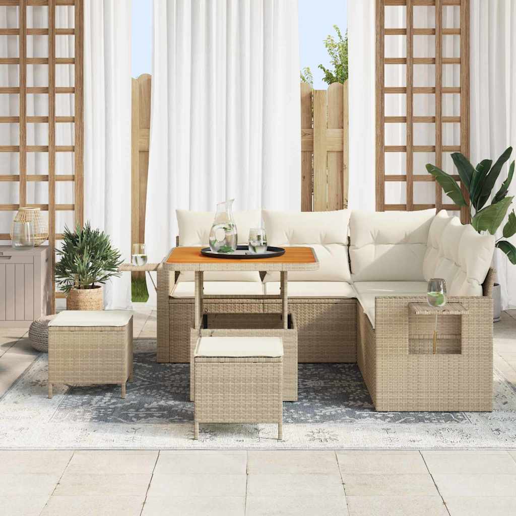 Havesofa Sæt med pude 9 pcs Beige og creme polyrattan