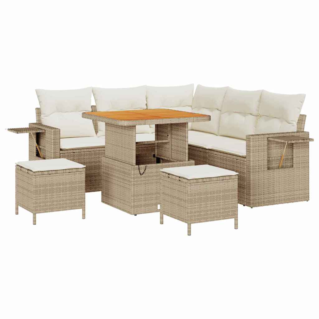 Havesofa Sæt med pude 9 pcs Beige og creme polyrattan