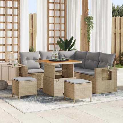 Havesofa Sæt 9 stk. 6-Antal sæder Beige og lys grå polyrattan