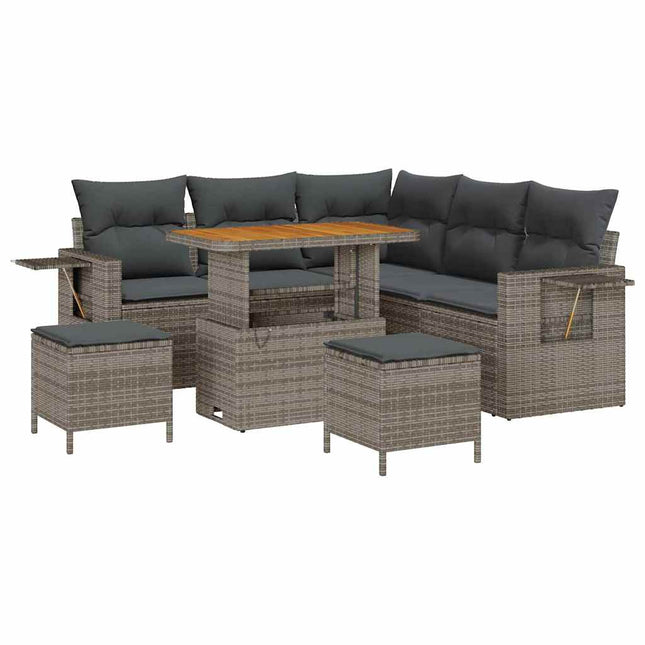 Havesofa Sæt med pude 9 pcs Grå polyrattan