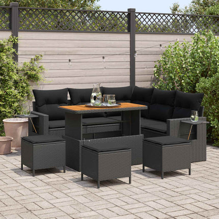 Havesofa Sæt med pude 10 pcs Sort polyrattan
