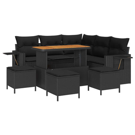 Havesofa Sæt med pude 10 pcs Sort polyrattan