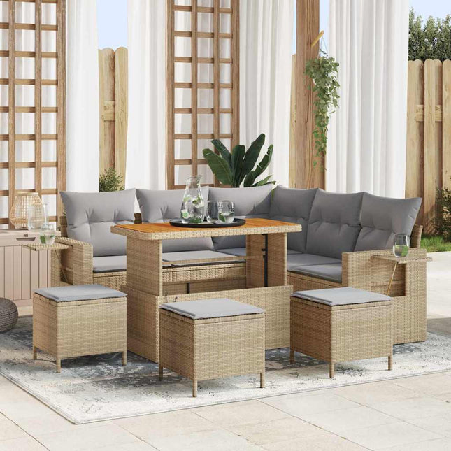 Havesofa Sæt med pude 10 pcs Beige og lys grå polyrattan