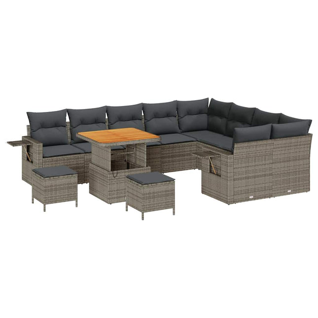 Havesofa Sæt med pude 12 pcs Grå polyrattan