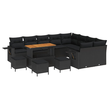 Havesofa Sæt med pude 13 pcs Sort polyrattan
