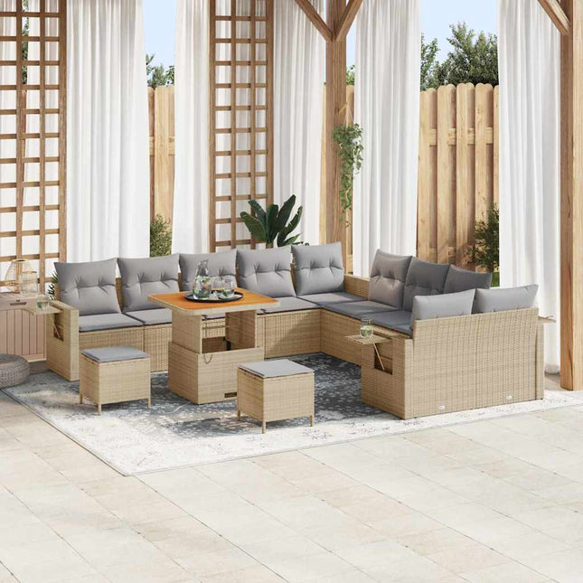 Havesofa Sæt med pude med opbevaring 13 pcs Beige polyrattan