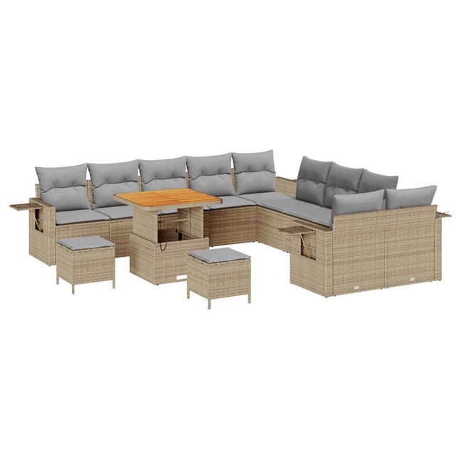 Havesofa Sæt med pude med opbevaring 13 pcs Beige polyrattan