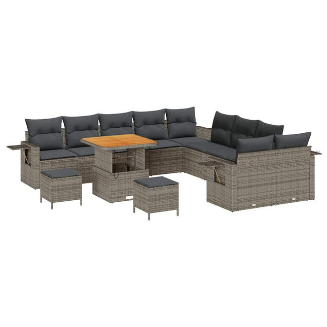 Havesofa Sæt med pude med opbevaring 13 pcs Grå polyrattan