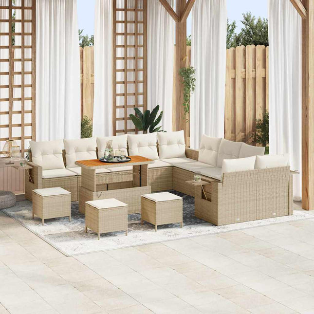 Havesofa Sæt 14 stk. Beige polyrattan