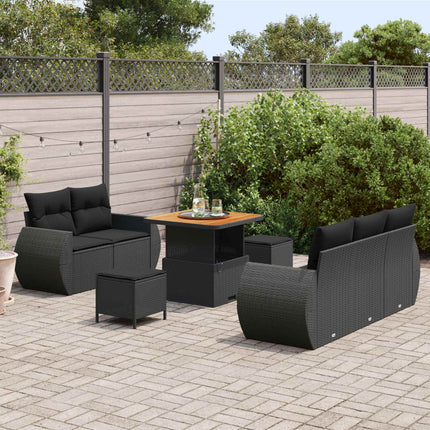 Havesofa Sæt med pude med opbevaring 8 pcs Sort polyrattan