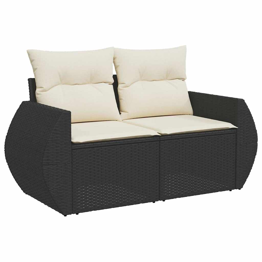 Havesofa Sæt med pude med pude 8 pcs Sort og Cream polyrattan