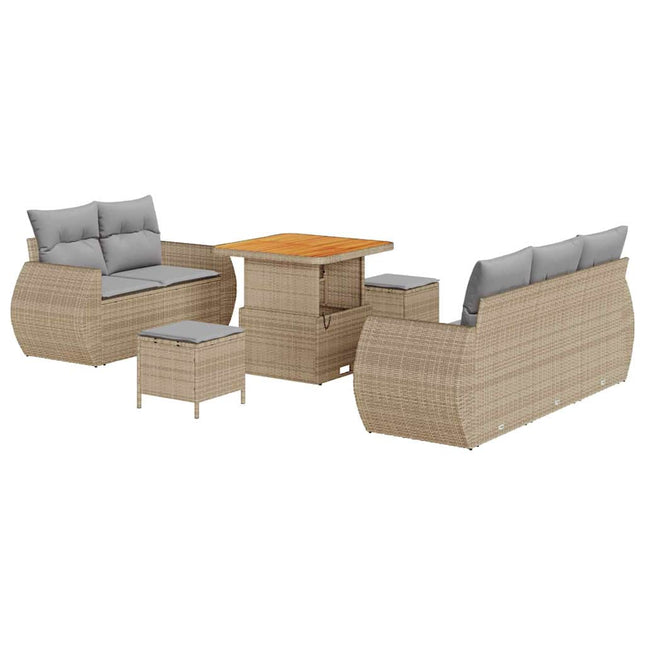 Havesofa Sæt med pude 8 pcs Beige og lys grå polyrattan