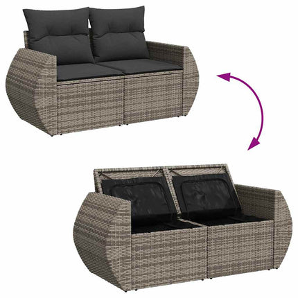 Havesofa Sæt med pude med opbevaring 8 pcs Grå polyrattan