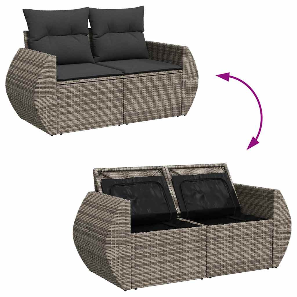Havesofa Sæt med pude med opbevaring 8 pcs Grå polyrattan